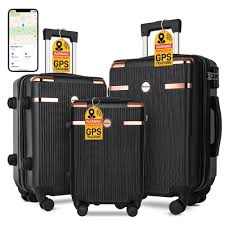 IMGadgets Go Luggage 3pc Set Lightweight & Durable ABS Polycarbonate 360° 4x Dual Spinner Wheels 3 GPS World Smart Tags
